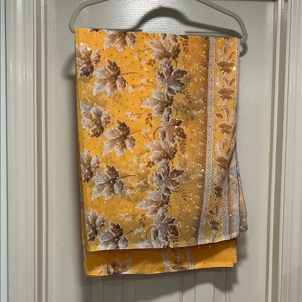 Source Unknown Yellow and Brown Floral Scarf